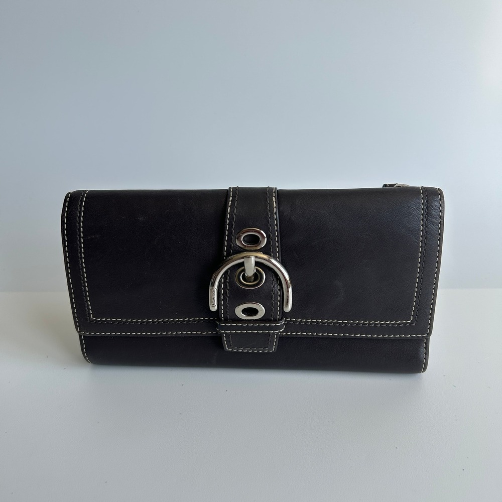 Coach Soho Black Leather Buckle Slim Wallet Vintage Organizer